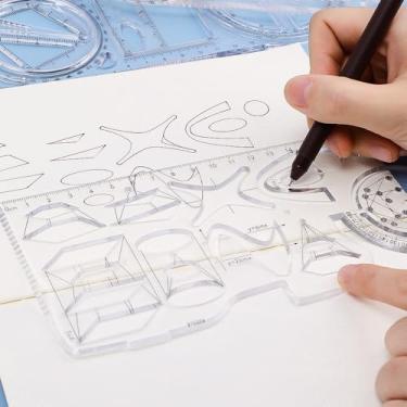 Imagem de 1 peça régua de escala de desenho geométrico para estudante, arte matemática, ferramenta de medição, artigos de papelaria, transparente, estilo 3