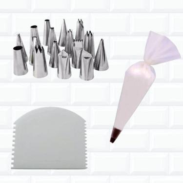 Imagem de Kit Confeiteiro Bicos 16 Pç Saco Confeitar Silicone Espátula