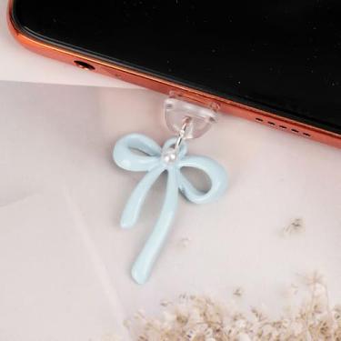 Imagem de Borboleta de desenho animado para interface Apple plugue de poeira pingente decoração acessórios de telefone para iPhone 16 15 Samsung Dust Plug, azul claro