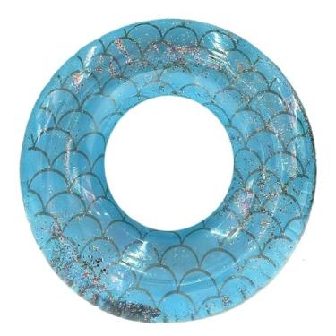Imagem de Boia Piscina Adulto Circular 120cm De Pvc Resistente Com Escamas Azuis E Rosas Para Flutuar Em Piscina E Praia(Sereia 120 cm Azul)