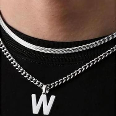 Imagem de Coleção de 26 colares com pingente de alfabeto em camadas, design de corrente dupla (cobra e elos cubanos), joias urbanas hip hop para uso diário e casual, One Size, Aço inoxidável, Sem Pedra Preciosa