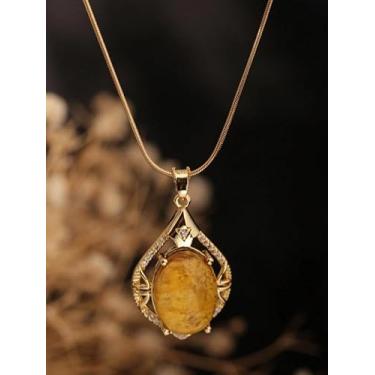 Imagem de Colar com pingente de âmbar amarelo, colar de zircônia cúbica de aço inoxidável, corrente de cobra para mulheres, presentes de aniversário e casamento