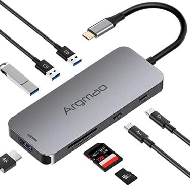 Imagem de Argmao Hub USB C, dongle 8 em 1, USB-C PD3.0, 4K @ 30Hz HDMI, 3 USB 3.0, adaptador de leitor de cartão SD/TF