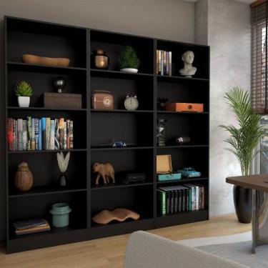 Imagem de Estante para Livros Alexa 12 Prateleiras Preto - Panorama Móveis, Pret