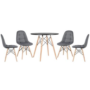 Imagem de Loft7, Kit Mesa Eames 80 cm preto + 4 cadeiras Eames Botonê cinza escuro