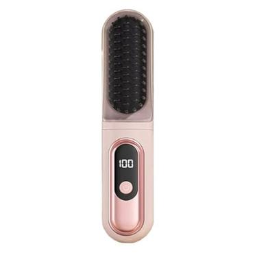 Imagem de Mini Escova Elétrica Alisar Cabelo Alisadora Modeladora,ajuste de temperatura de 3 velocidades,rizador de cabello,tenaza (Sakura Rosa)