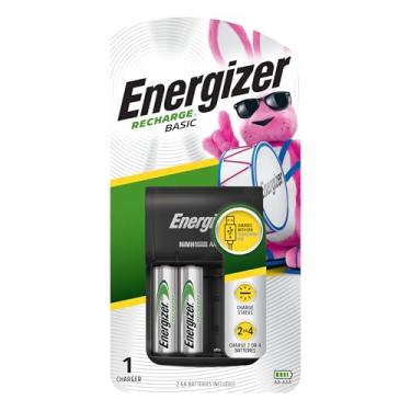 Imagem de Carregador de bateria Energizer recarregável AA e AAA (Recharge Pro) com 4 pilhas recarregáveis AA NiMH, Carregador básico c/ 2AA, N/a, Basic Charger w/ 2-AA