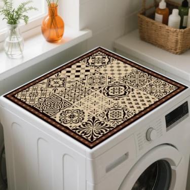 Imagem de GLOBLELAND Capa protetora superior de máquina de lavar e secar com padrão de azulejo preto e branco 23,6 × 23,15 cm, almofadas antiderrapantes para máquina de lavar roupa e mesa de sala de estar
