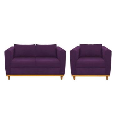 Imagem de Kit Sofá 2 Lugares e Poltrona Europa Suede Roxo