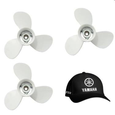 Imagem de Hélice Motor Yamaha 25hp 30hp 2T 9.7/8" x 12" Kit C/3 + Boné - HR Náut
