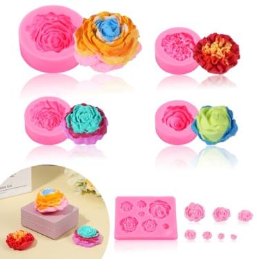 Imagem de Wanmu 5 peças de molde de resina de vela de flor de rosa de silicone para vela, moldes de fondant de rosas 3D, velas de silicone, moldes de sabão para cera de soja, cera de abelha, resina, sobremesa