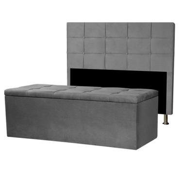 Imagem de Kit Cabeceira E Calçadeira Baú Casal Queen 1,60m Roma Suede Cinza Dal Poz Estofados