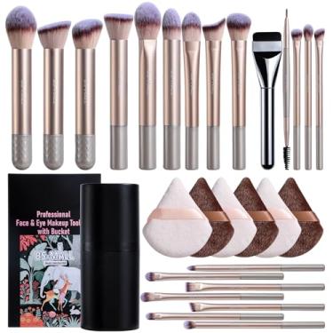 Imagem de BS-MALL Conjunto de 21 pincéis profissionais de maquiagem com pincel de base para maquiagem líquida, pincel de sombra, pincel corretivo - Inclui 6 puffs triangulares e estojo para aplicação uniforme e