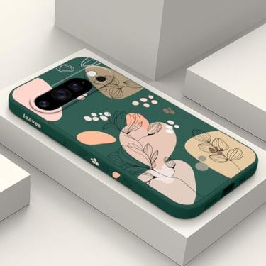 Imagem de LEECG Capa para Google Pixel 10 Pro XL, design de flor de silicone líquido fino para Pixel 10 Pro XL 6,8 polegadas, verde Morandi