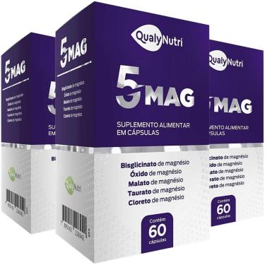 Imagem de Kit 3x Magnésio 5 Em 1 Qualynutri 5mag Com 60 Cápsulas Cada-Unissex