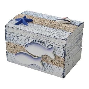 Imagem de Fenteer Caixa pequena para joias e objetos decorativos com tema náutico, ideal para guardar lembranças e presentes Perfeita para mulheres, homens, com Peixe