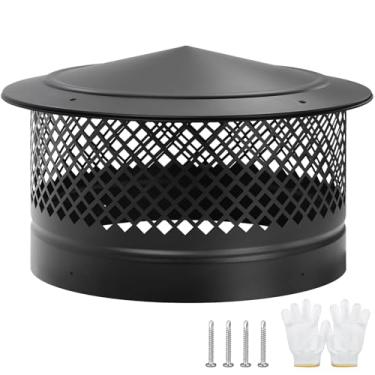 Imagem de CLLOMAGY Tampa de chaminé de 35,5 cm, tampa de chaminé superior de cone com tela, protetor de cobertura de tubo de fogão de madeira de chuva de telhado, tampa de exaustão de lareira para tubo de fogão