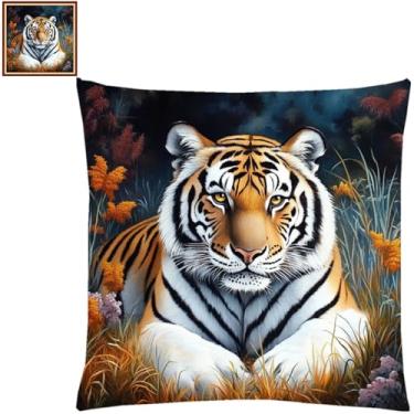 Imagem de Lovxvouy Kits de ponto cruz para adultos iniciantes - kit de ponto de agulha pré-impresso, kits de ponto cruz, kit de pontos cruzados, kit de pontos cruzados, kit de bordado, tigre da floresta, 45,7 x