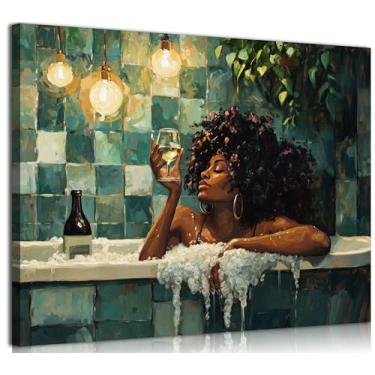 Imagem de Funny Woman Drinking Wine in Bathtub Canvas Wall Art Funky Girl Room Wall Decor Fashion Vintage Bar Cart Prints for Girls Dorm Bathroom Apartment Imagem Estética 30 x 40 cm