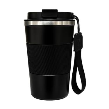 Imagem de Taza de cafe12 oz con identificador de temperatura acero inoxidable doble pared taza termica para bebidas frias caliente tapa a prueba de fugas con asa para su transportacion.