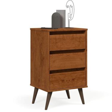 Imagem de Mesa De Cabeceira 3 Gavetas Com Pés Palito Woon Freijó