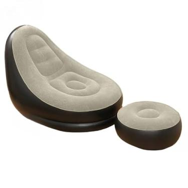 Imagem de Sofá Inflável Portátil Com Bomba De Ar Poltrona Dobrável Para Camping Praia E Casa Ao Livre (Cinza Sofa (2 Em 1))