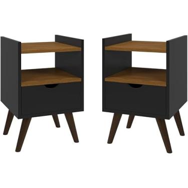 Imagem de kit 2 Mesas De Cabeceira Retrô Com Nicho Alice apoio moderno oferta (preto)