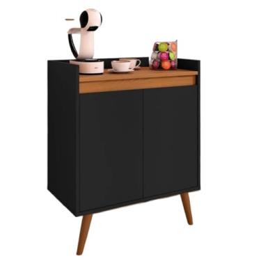 Imagem de Armário Aparador Retrô Buffet 2 Portas Cozinha Sala Cantinho Café MDP/MDF(Preto/Freijó)