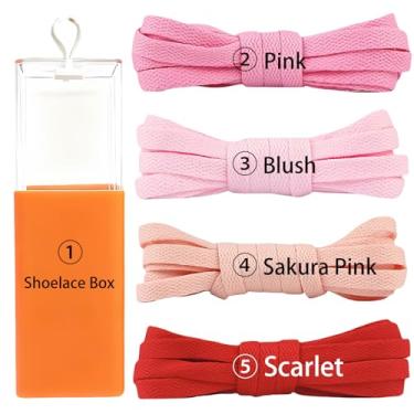 Imagem de sovida 4 pares de cadarços planos - 36 cores para cadarço de sapatos, tênis de corrida atlético, sapatos casuais, cordas para botas, 12 - rosa + blush + rosa Sakura + escarlate + caixa de cadarço