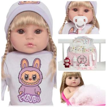 Imagem de Boneca Reborn Bebê Recém Nascida Loira Fofinha Com Pelúcia - Cegonha R