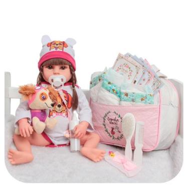 Imagem de Boneca Bebê Reborn Realista Com Bolsa Cachorro Pelúcia - Cegonha Rebor