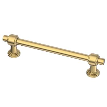 Imagem de Alzassbg Pacote com 10 puxadores de armário bronze champanhe, 5 polegadas (128 mm) furos centrais puxadores de armário ferragens de cozinha barra reta para armários e gavetas AL3505BRG