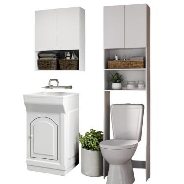 Imagem de Kit Armário Lavanderia E Banheiro Para Vaso Sanitário Multimóveis Mp5056 Branco Branco