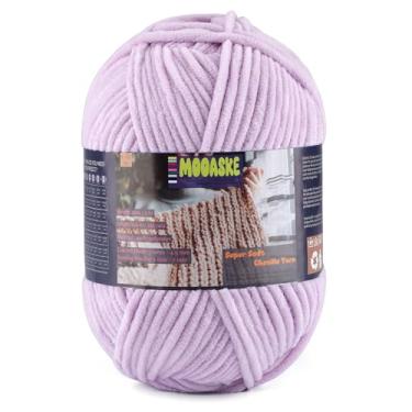 Imagem de Fio de chenille fofo para crochê - fio de cobertor de bebê para tricô - fio de veludo para crochê Amigurumi, fios ultramacios, peso por rolo 200 g, comprimento 240 m/262 jardas (1, roxo claro)