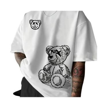 Imagem de Camiseta Masculina De Verão Em Algodão Com Estampa De Urso Cartoon, Ca