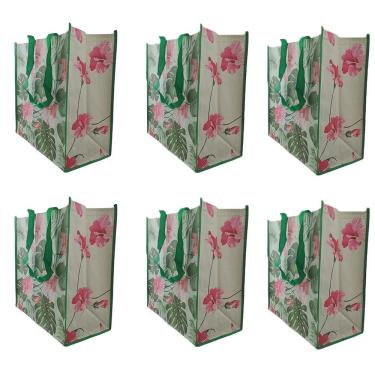 Imagem de Sacola Ecologica Ecobag Kit 6 Uni Bolsa Ombro Retornavel Dobravel Compras Mercado