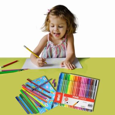 Imagem de Kit Canetinhas Coloridas 36 60 80 E 120 Cores Com Ponta Dupla 1,2MM E 0,4MM Lettering Ilustração Pintura Material Escolar Desenho Profissional Artistico Infantil Estojo Maletapincel (60 Cores)