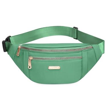Imagem de Bolsa de cintura ajustável com fecho de zíper, pochete moderna para mulheres, bolsa transversal de nylon para viagens e uso casual, Verde, One Size, uso diário