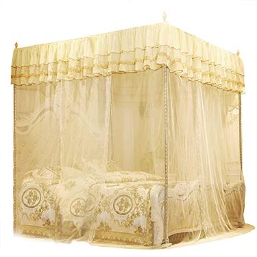 Imagem de MUNEFE Dossel para cortinas de cama de luxo, dossel de cama de rede elegante princesa de luxo, rede de dossel de 3 aberturas laterais para decoração de quarto feminino (sem (180 * 200 * 200)