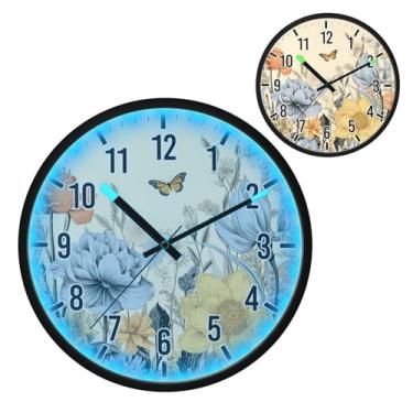 Imagem de Blueangle Relógio de parede LED que brilha no escuro e ativado por voz, silencioso design de flores silvestres coloridas de 30,5 cm, funciona a bateria para decoração de quarto e sala de estar (328)