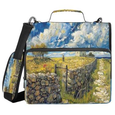 Imagem de Blueangle Pasta de zíper doméstica camponesa, bolsa de fichário de 3 anéis de 3 cm comporta 500 páginas, organizador de zíper com vários bolsos com alça ajustável e alça (61)