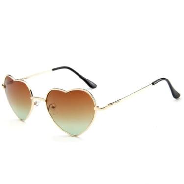Imagem de JRLLFD Óculos de sol de metal em formato de coração, feminino, masculino, luxuoso, punk, proteção UV400 (dourado, marrom, verde)