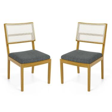 Imagem de Kit Com 2 Cadeiras Milena Madeira Maciça Assentos Estofados Encostos De Tela Sintética Linho Chumbo 406