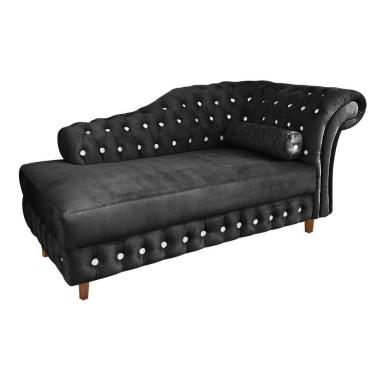Imagem de Divã Chesterfield Capitonado Preto com Strass Suede Drossi
