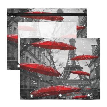 Imagem de Blueangle Bolsa de lápis de guarda-chuvas vermelha para fichário de 3 anéis, 2 pacotes de fichário com bolsa de documentos transparente com zíper para escritório (315)