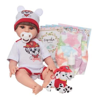 Imagem de Bebe Reborn Boneco Realista Menino 46cm Pelúcia Kit Itens - Cegonha Re