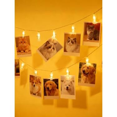 Imagem de 20 luzes de LED com clipe de foto, luzes de fadas de 3 m, fio de cobre alimentado por bateria para quarto, aniversário, festa de casamento, decoração de Natal