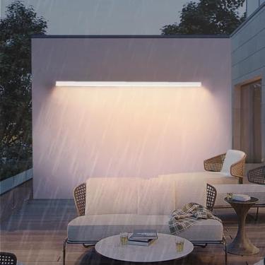 Imagem de GZZBMY LED Outdoor Arandela IP65 à prova d'água Alumínio Arandelas Moderno Minimalista Longo Jardim Iluminação de Parede Interior/Exterior para Escada Corredor Terraço Varanda (Luz Quente Branca, 150
