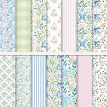 Imagem de AnyDesign 28 folhas de papel de padrão floral pastel verde rosa azul hortênsia flor scrapbook papel especial dupla face para primavera verão artesanato faça você mesmo cartões, 29 x 29 centímetros