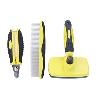 Imagem de Naroote Pet Auto Limpeza Massagem Slicker Escova Pente para Cão Gato Derramamento de Cabelo para Cães de Cabelos Curtos Médios Longos, Kit de Preparação de Animais de Estimação
